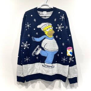 NEW Mad Engine The Simpsons Winter Skating Homer Crew Neck Knit Sweater (size L)